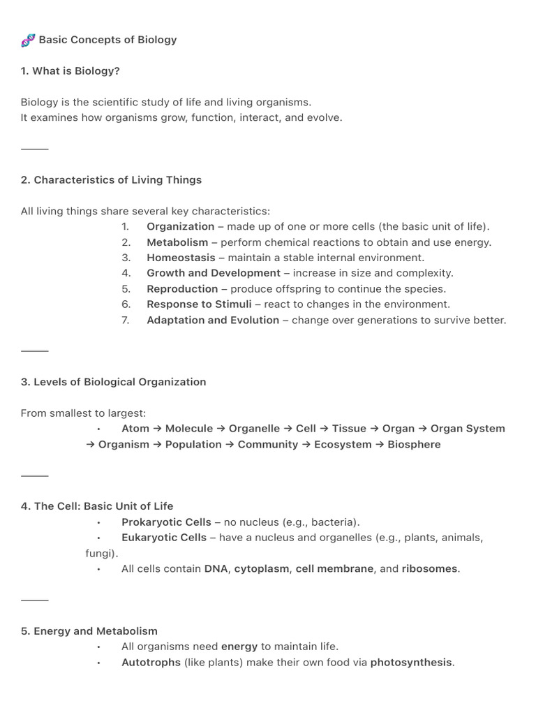 Basic Concepts of Biology Overview | PDF | Biology | Cell (Biology)