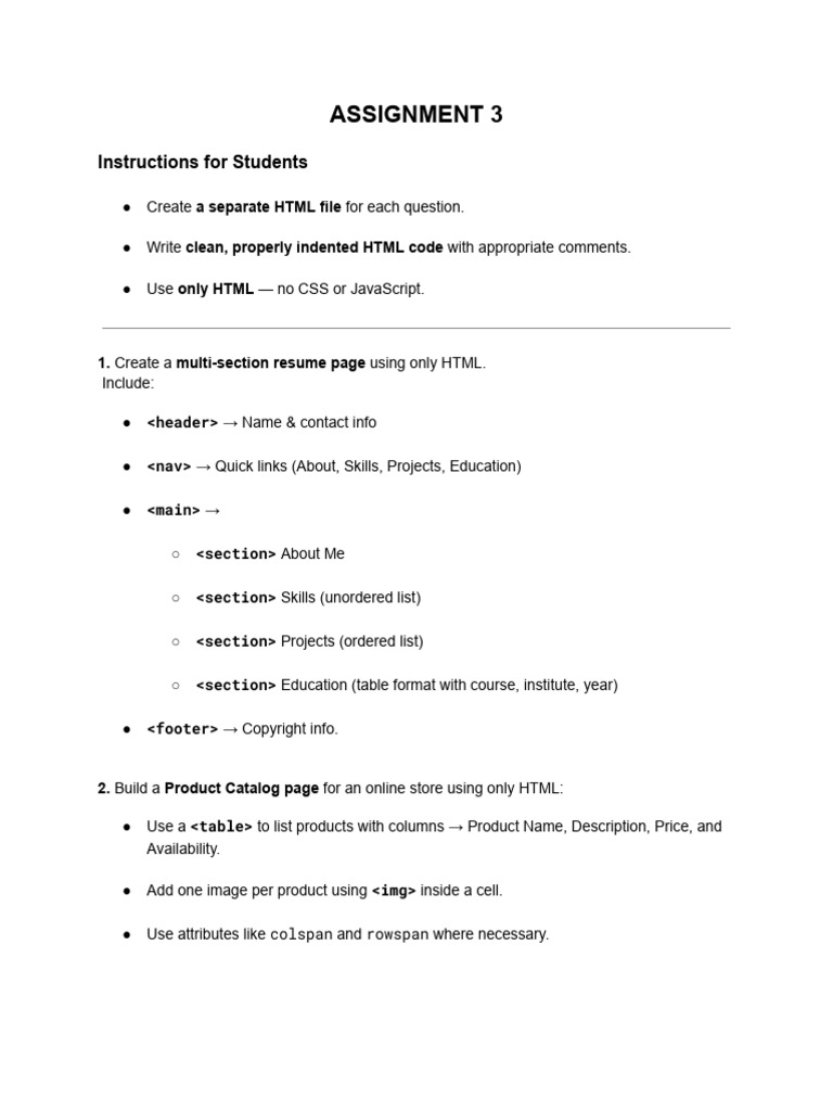 HTML Project Assignment Guidelines | PDF | Html Element | Computing
