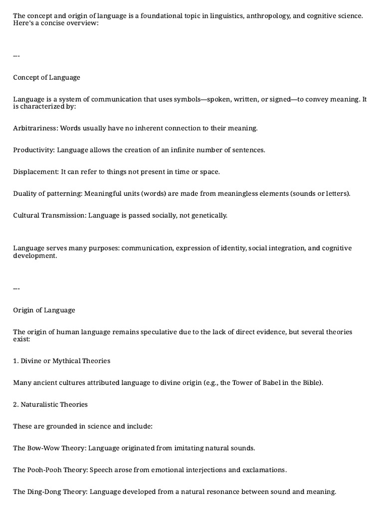 Origin and Concept of Language Explained | PDF