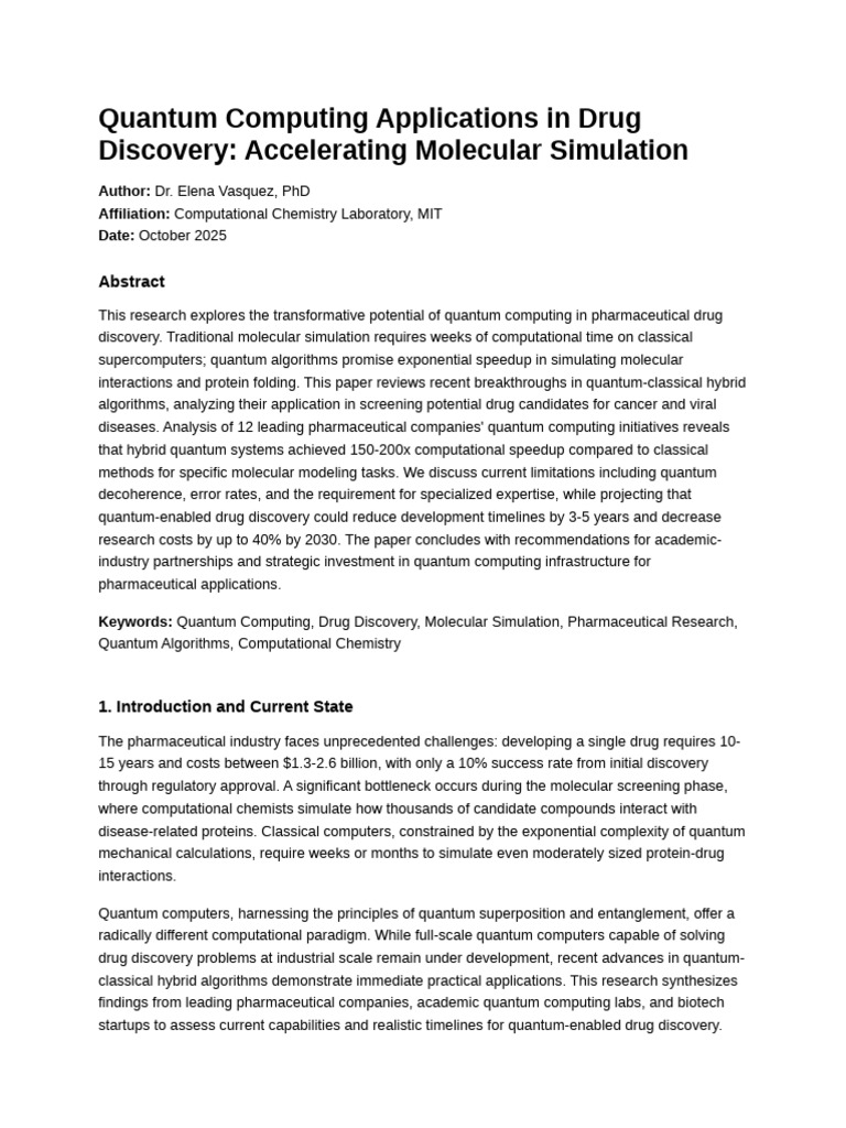 Quantum Computing in Drug Discovery | PDF | Quantum Computing ...