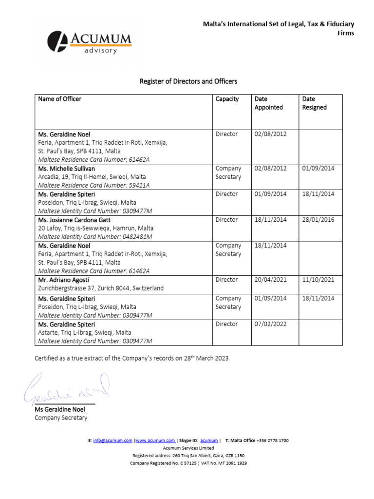 ASL Register of Directors | PDF