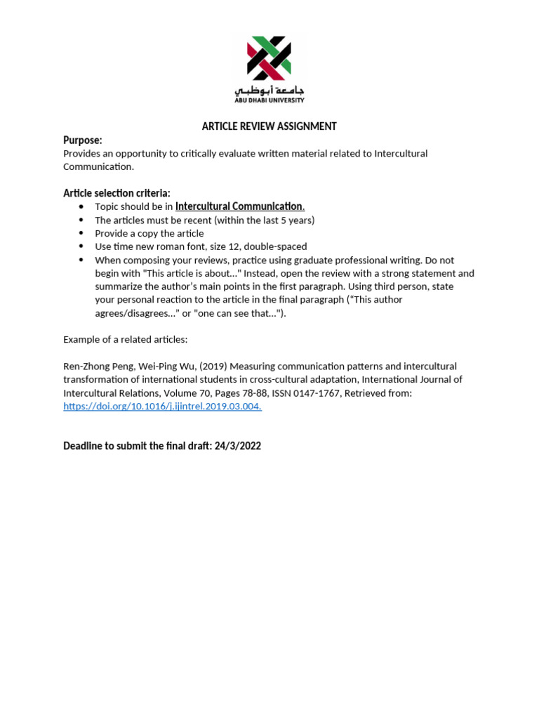 Intercultural Communication Article Review Guide | PDF