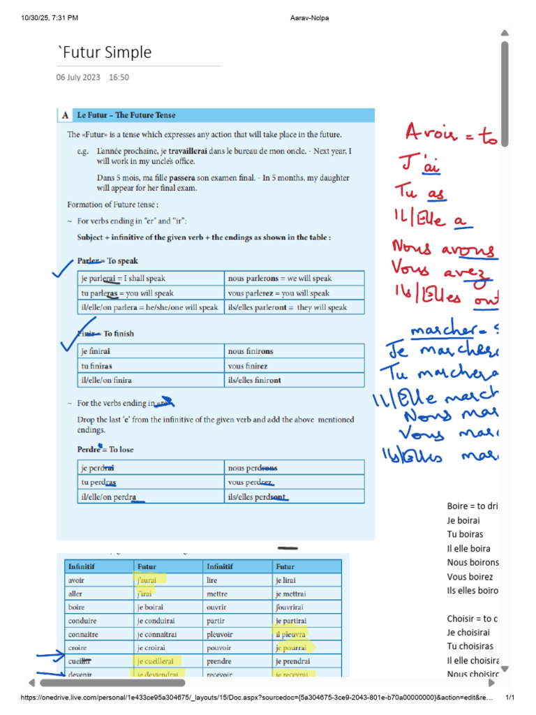 Conjugaison du Futur Simple en Français | PDF