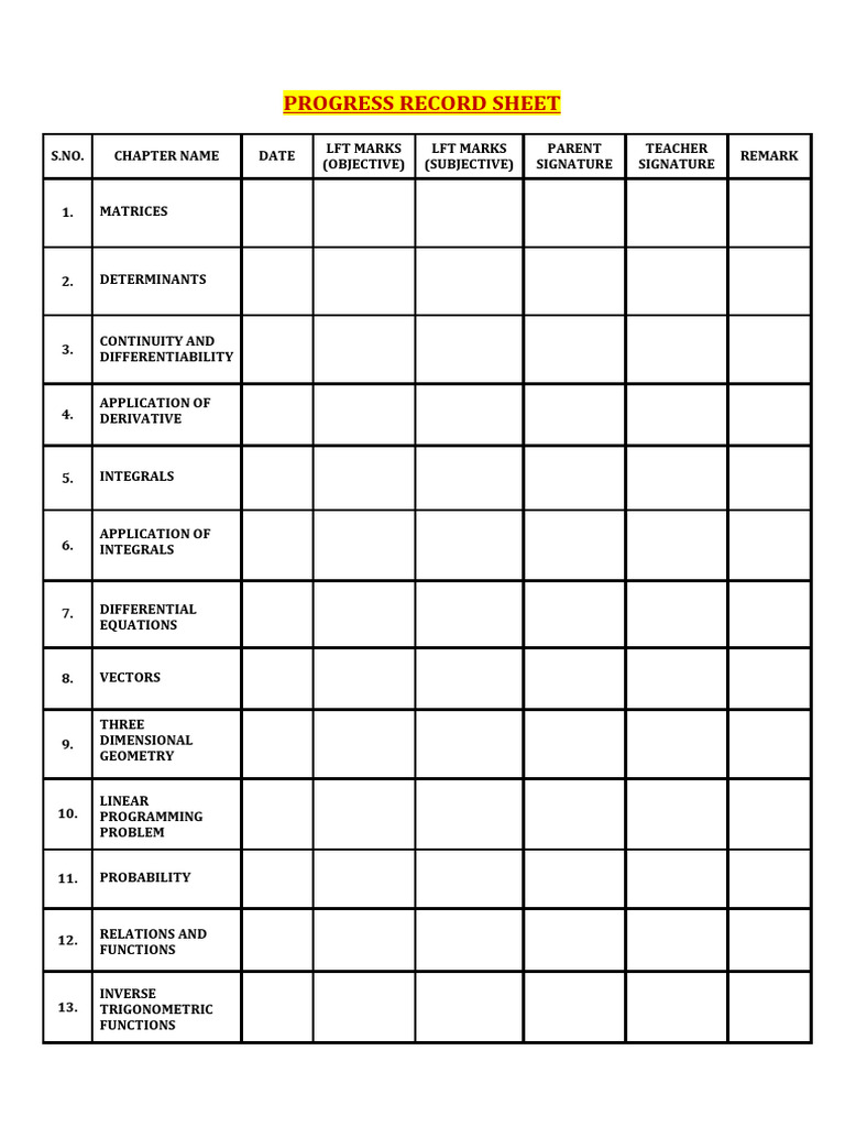 Progress Sheet Record | PDF