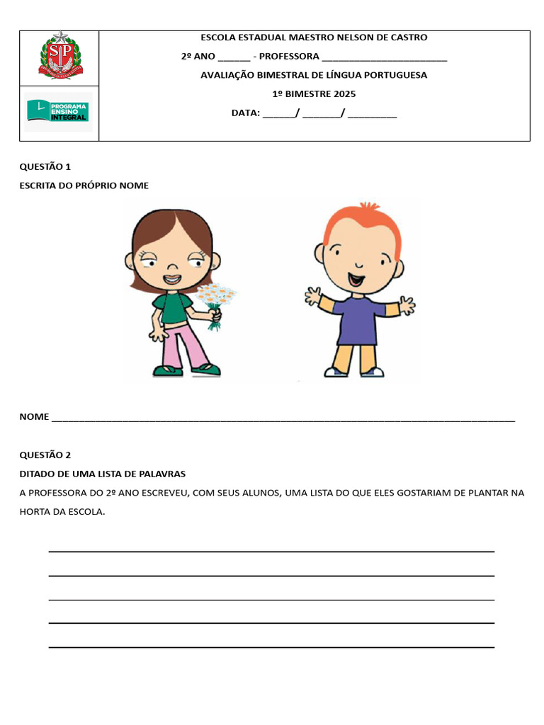 Avaliação de Língua Portuguesa 2º Ano | PDF