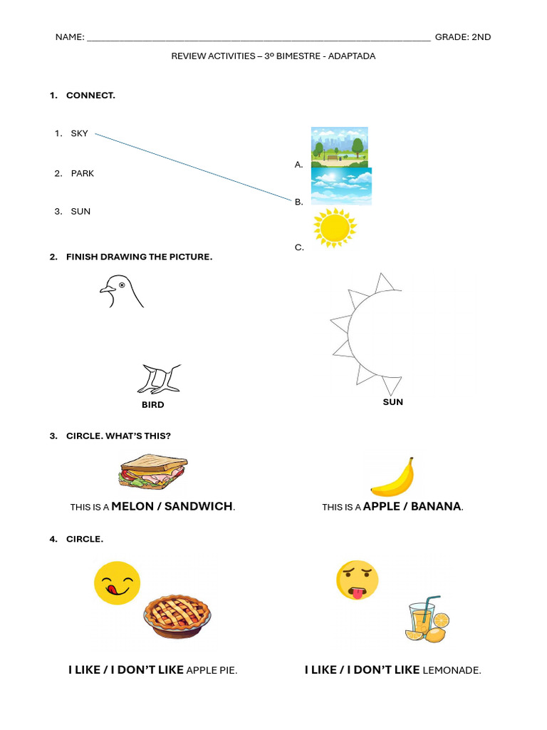 Atividade Ingles - 2 Ano Adaptada | PDF