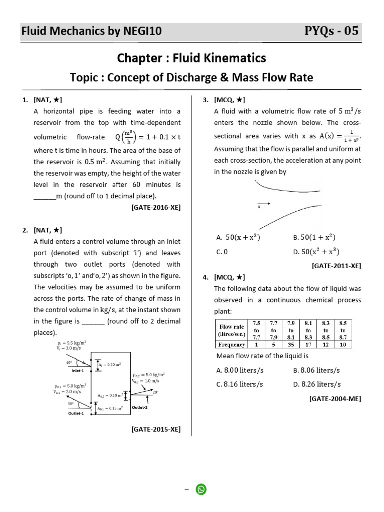 FM PYQs & NTPP - 05 (Fluid Kinematics) 13.06.23 | PDF | Classical ...
