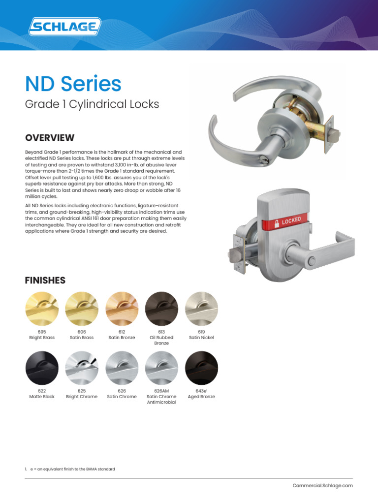 ND Series Grade 1 Cylindrical Locks | PDF | Physical Security