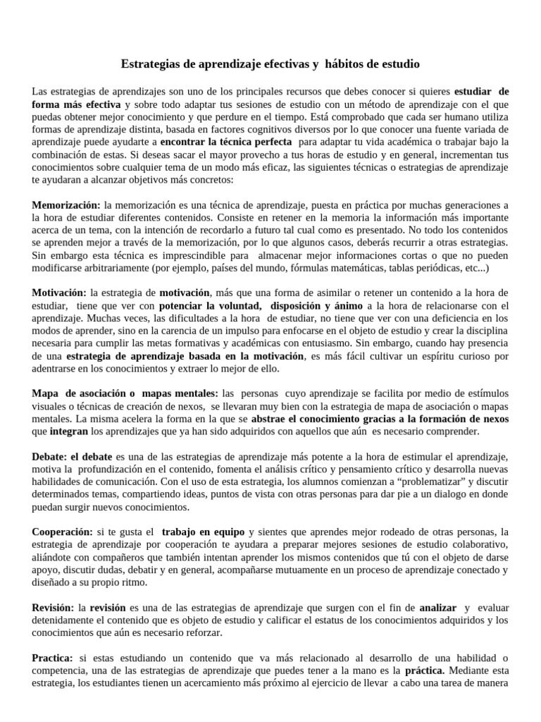 Estrategias y hábitos de estudio efectivos | PDF | Aprendizaje | Memoria