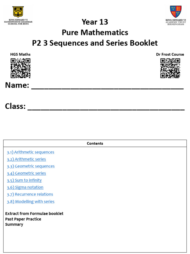 Year 13 Pure Maths: Sequences & Series | PDF | Sequence | Mathematical ...