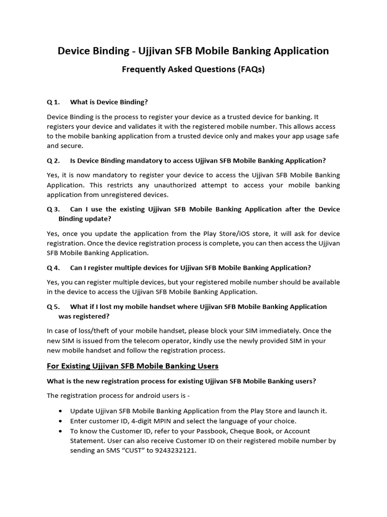 Ujjivan SFB Mobile Banking Device Binding FAQs | PDF | Google Play ...