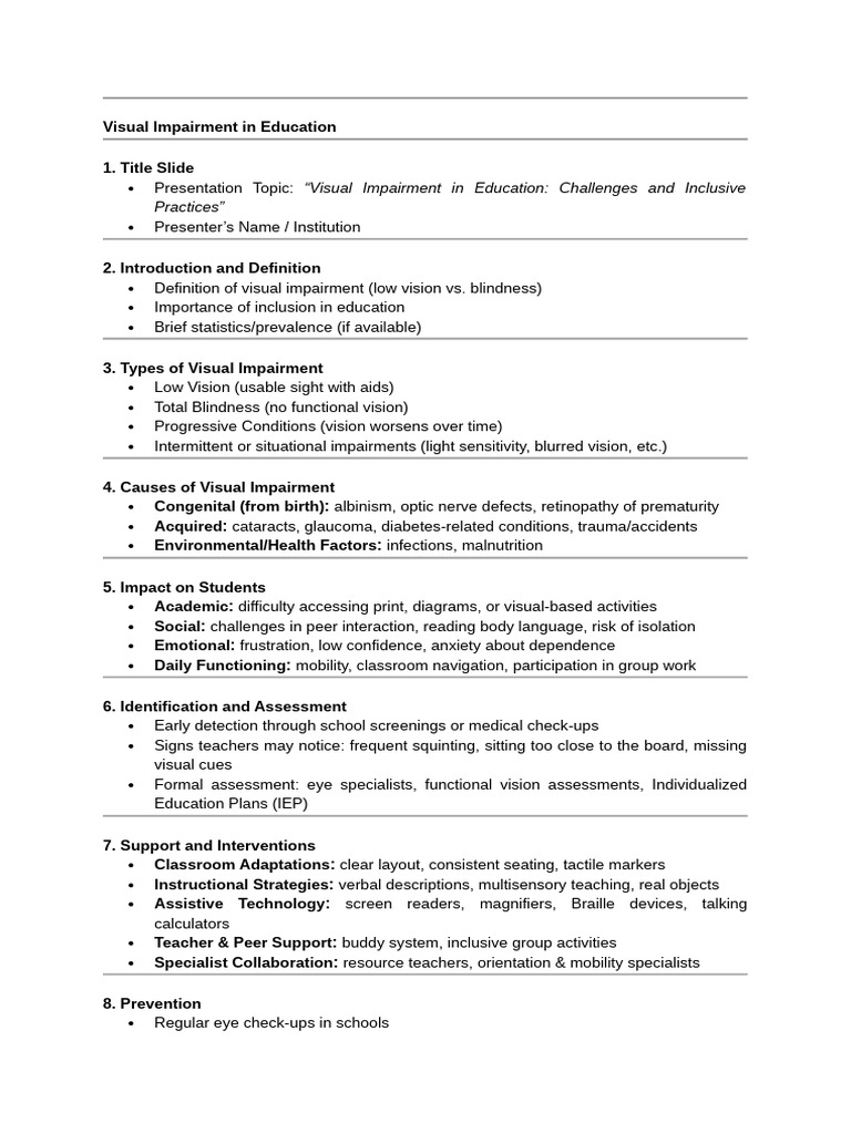 Visual Impairment in Education Strategies | PDF | Visual Impairment