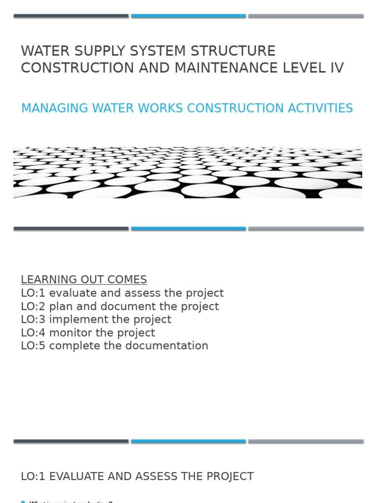 Water Supply Project Management Guide | PDF | Evaluation | Risk