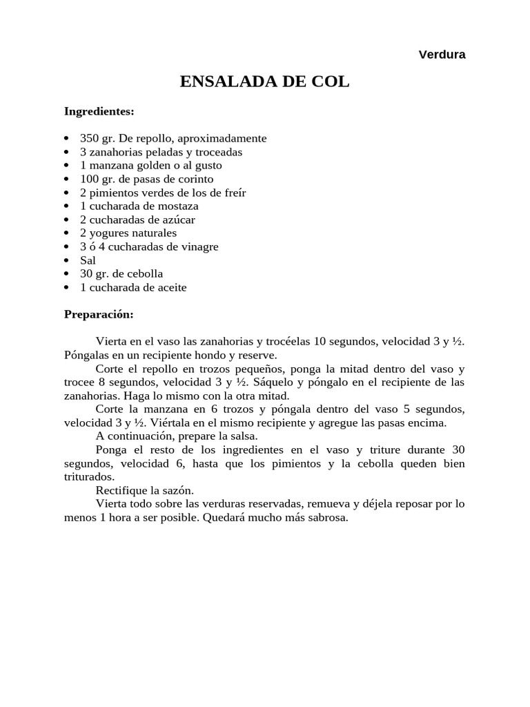 Ensalada de Col con Manzana y Pasas | PDF