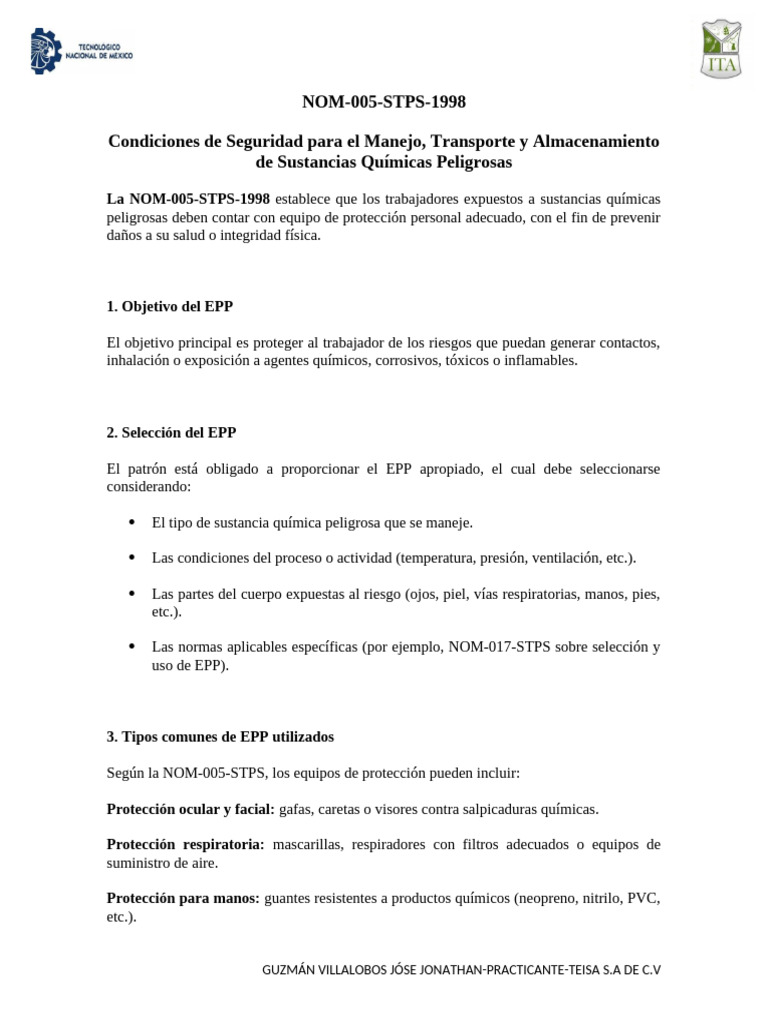 EPP y Seguridad en Manejo Químico | PDF | Toxicidad