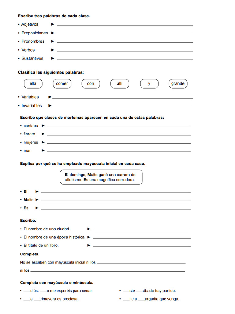Examen Tema 1 Lengua 5 Primaria Santillana Nuevo | PDF