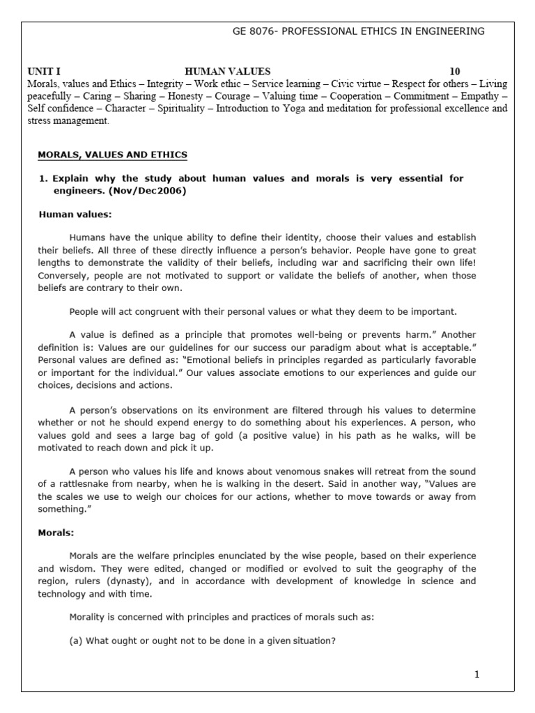 Professional Ethics in Engineering Guide | PDF | Integrity | Morality