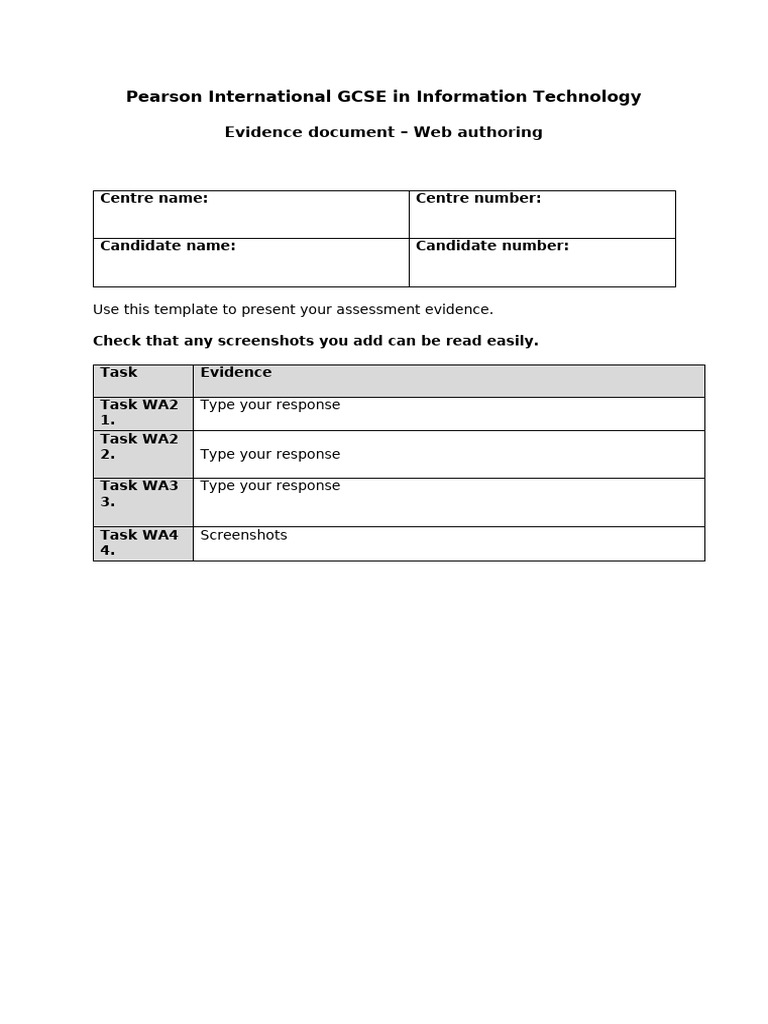 Pearson IGCSE Web Authoring Evidence | PDF