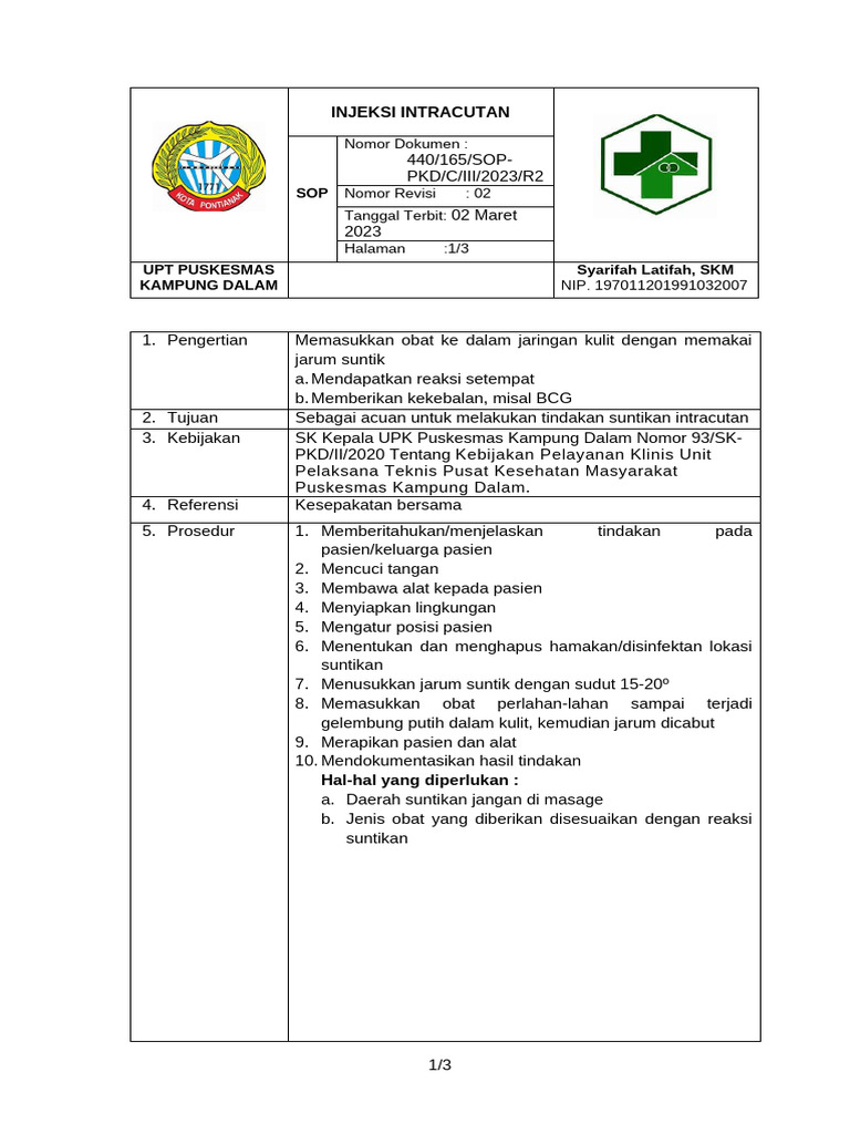 Injeksi Intracutan | PDF