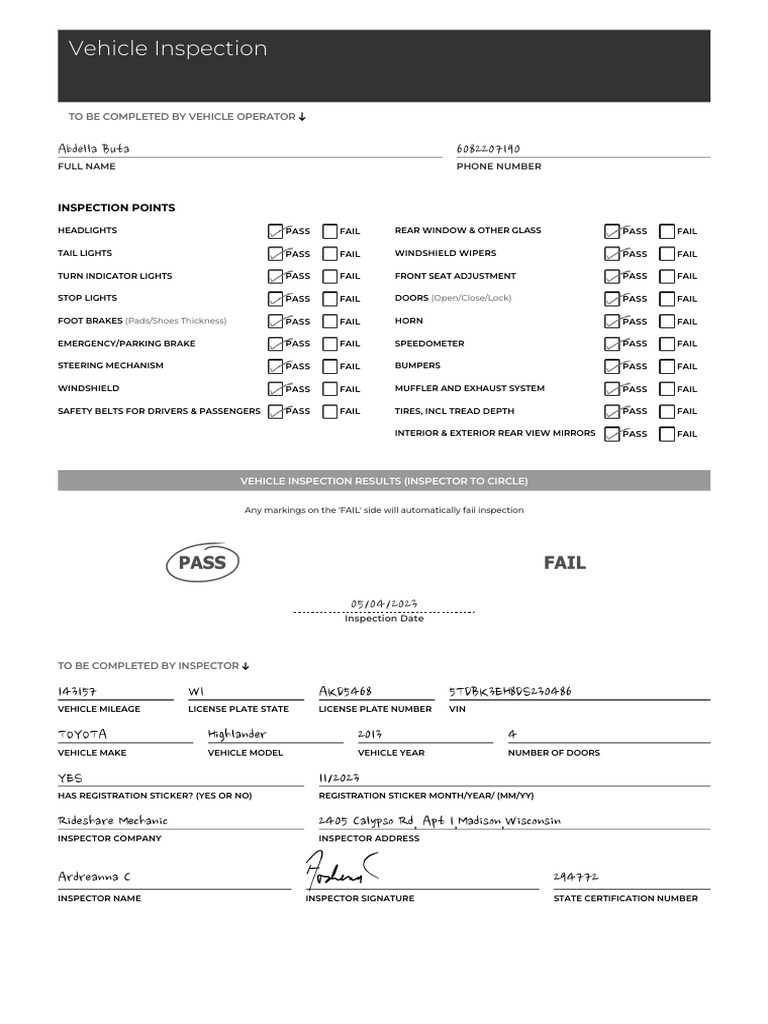 2013 Toyota Highlander Inspection Report | PDF | Vehicles | Wheeled ...