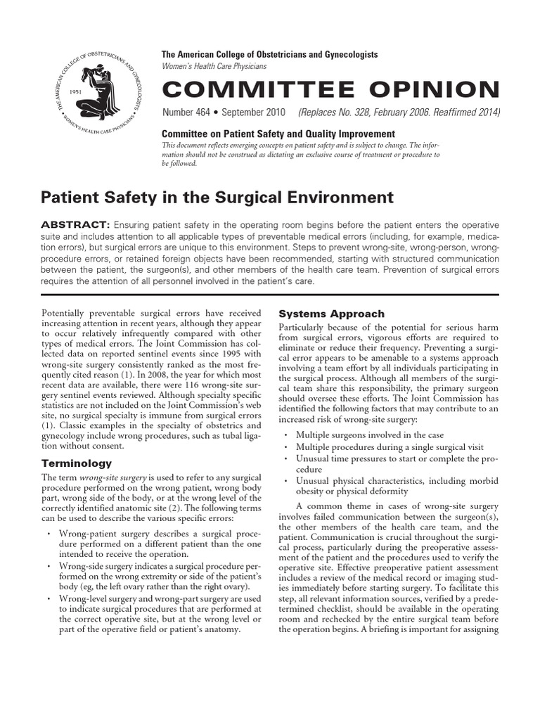 Surgical Patient Safety Guidelines | PDF | Surgery | Patient Safety