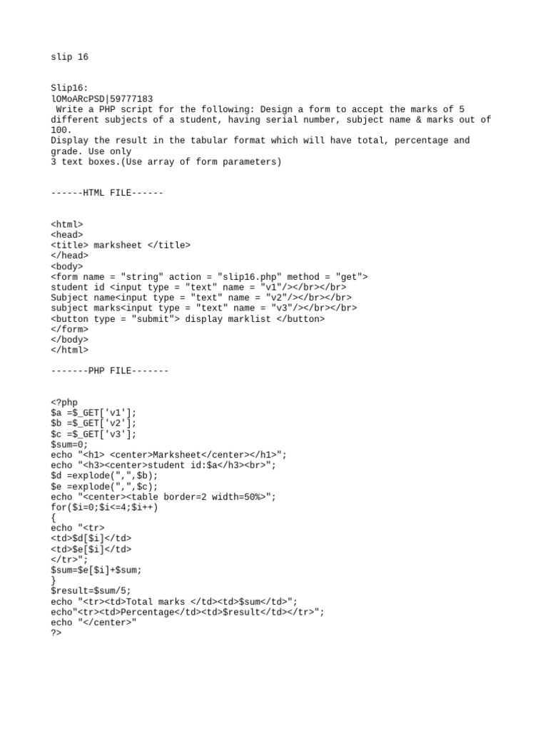 slip 16 | PDF | Computer Programming