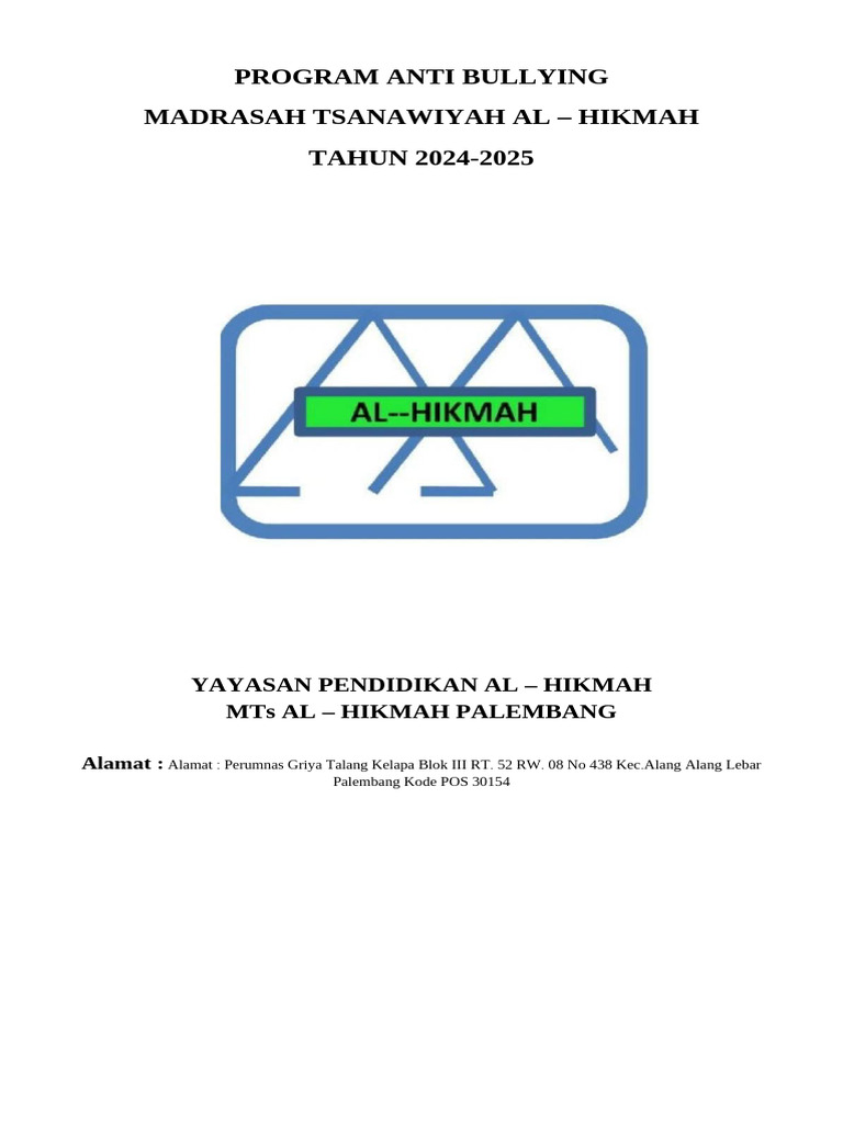 Program Anti Bullying MTs Al-Hikmah 2024 | PDF