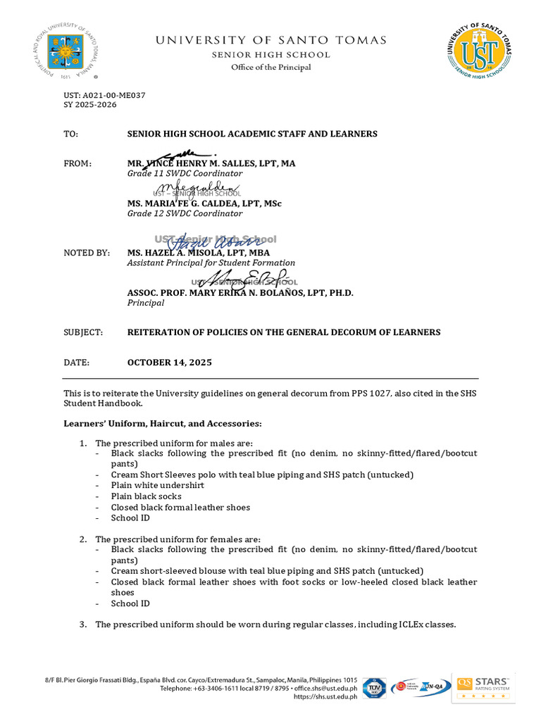 Learner Decorum Policies for SY 2025-2026 | PDF | Hairstyle | Aesthetics