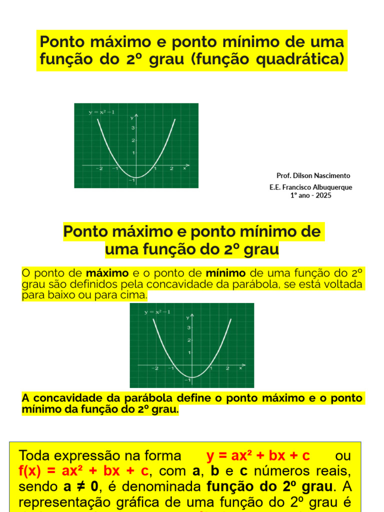 Ponto Máximo e Mínimo em Funções Quadráticas | PDF