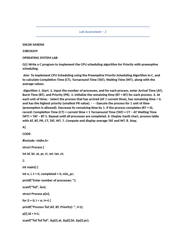 C Programs for CPU Scheduling & IPC | PDF | Scheduling (Computing ...