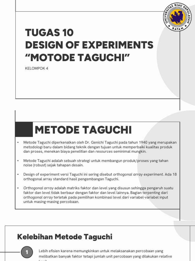 Metode Taguchi untuk Optimasi Kualitas | PDF