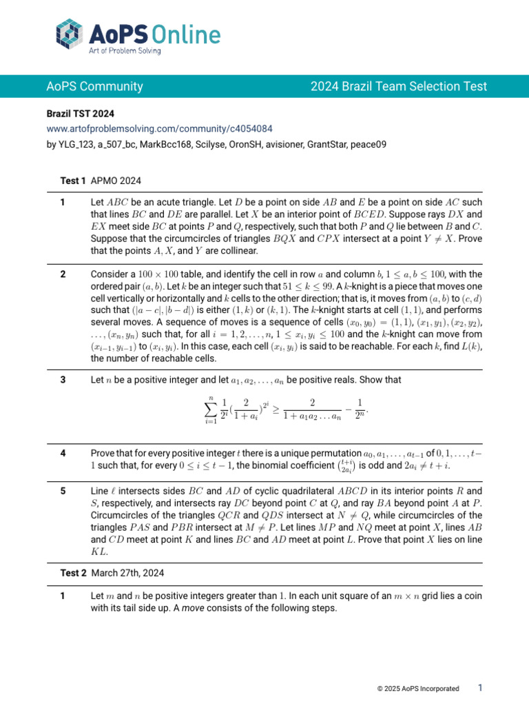 2024 Brazil Team Selection Test | PDF | Discrete Mathematics ...