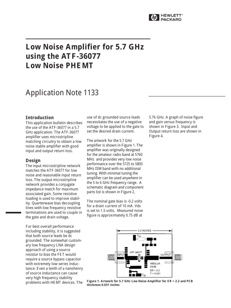 5.7 GHz Low Noise Amplifier Design | PDF | Amplifier | Resistor