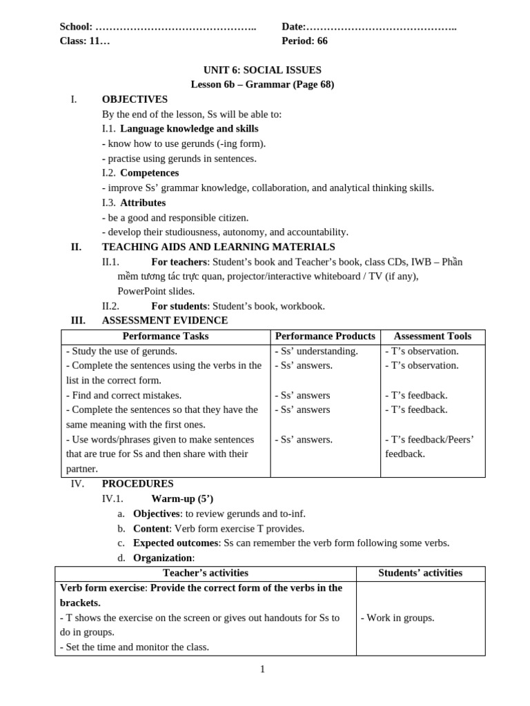 Unit 6 - Lesson 6b - Grammar - Page 68 | PDF | Verb | Subject (Grammar)
