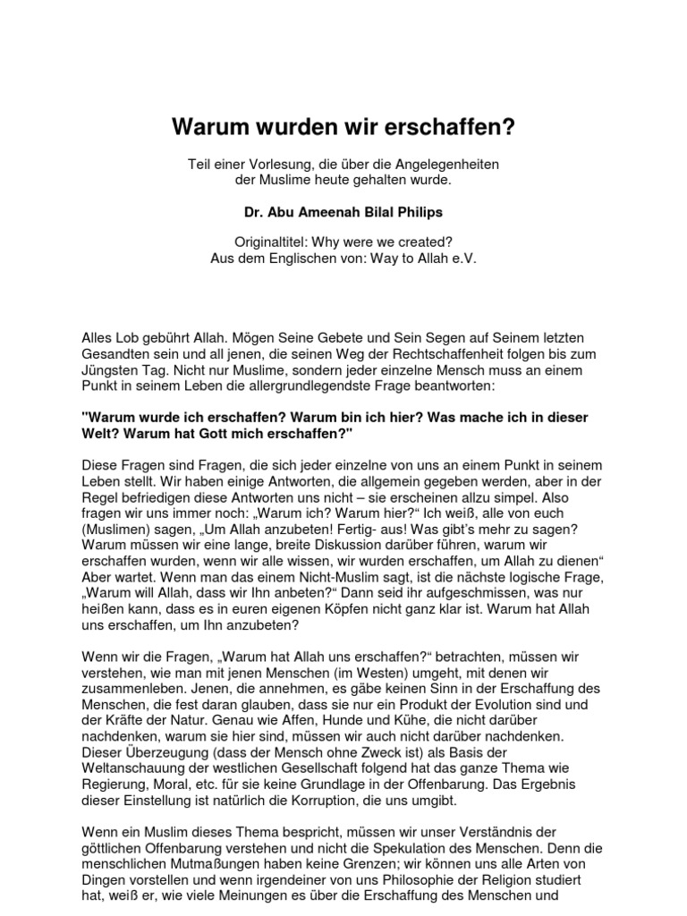 Warum Wurden Wir Erschaffen | PDF