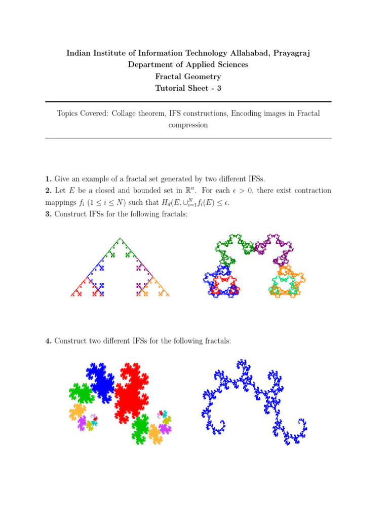 Fractal Geometry Tutorial Sheet 3 | PDF