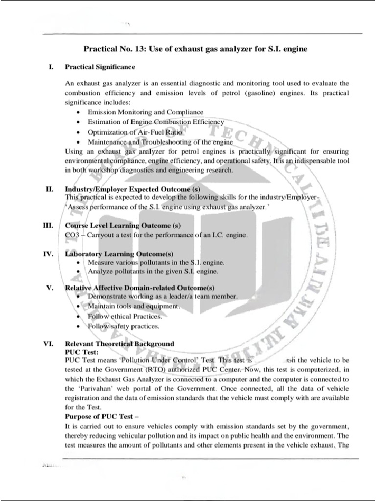 13: Use of An Exhaust Gas Analyzer For S.I. Engine. | PDF | Exhaust Gas ...
