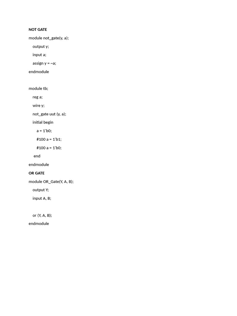 Verilog Code for Logic Gates and Tests | PDF