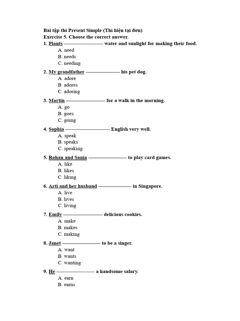 Present Simple Exercises for Practice | PDF