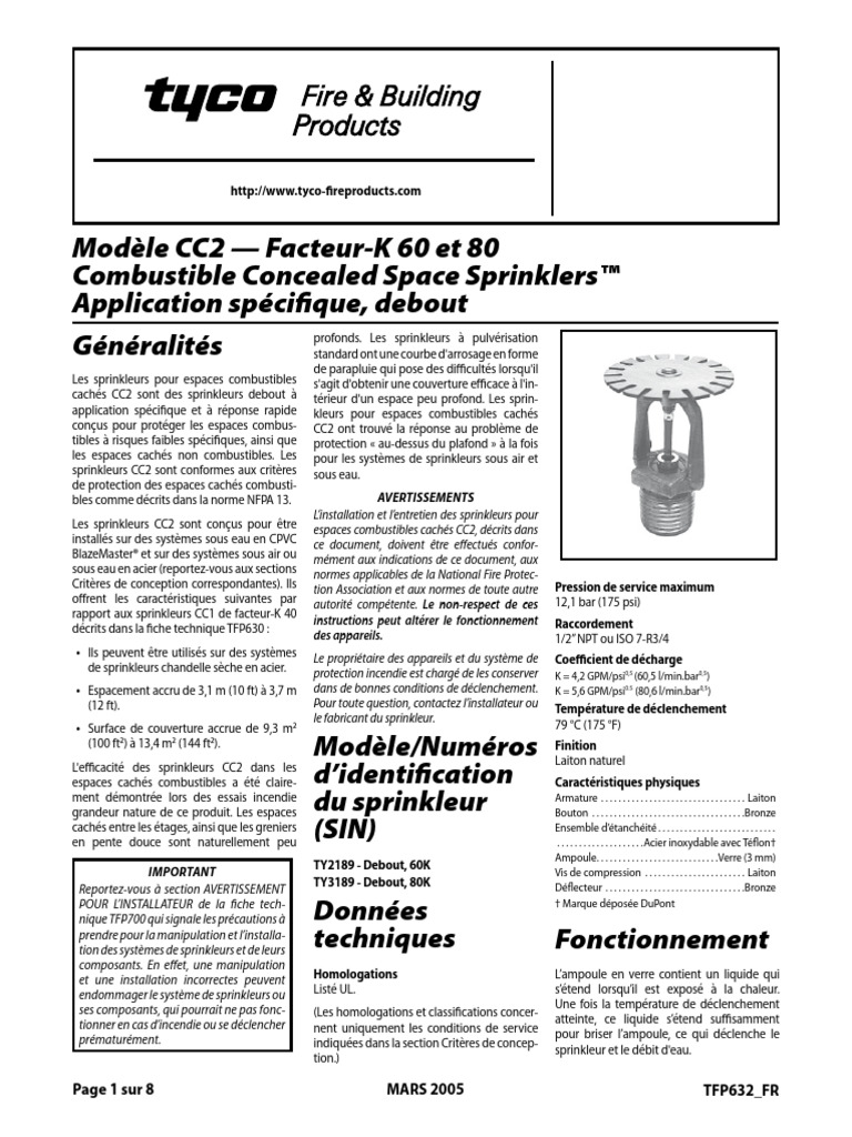Sprinkleurs CC2 pour Espaces Cachés Combustibles | PDF | Extincteur ...