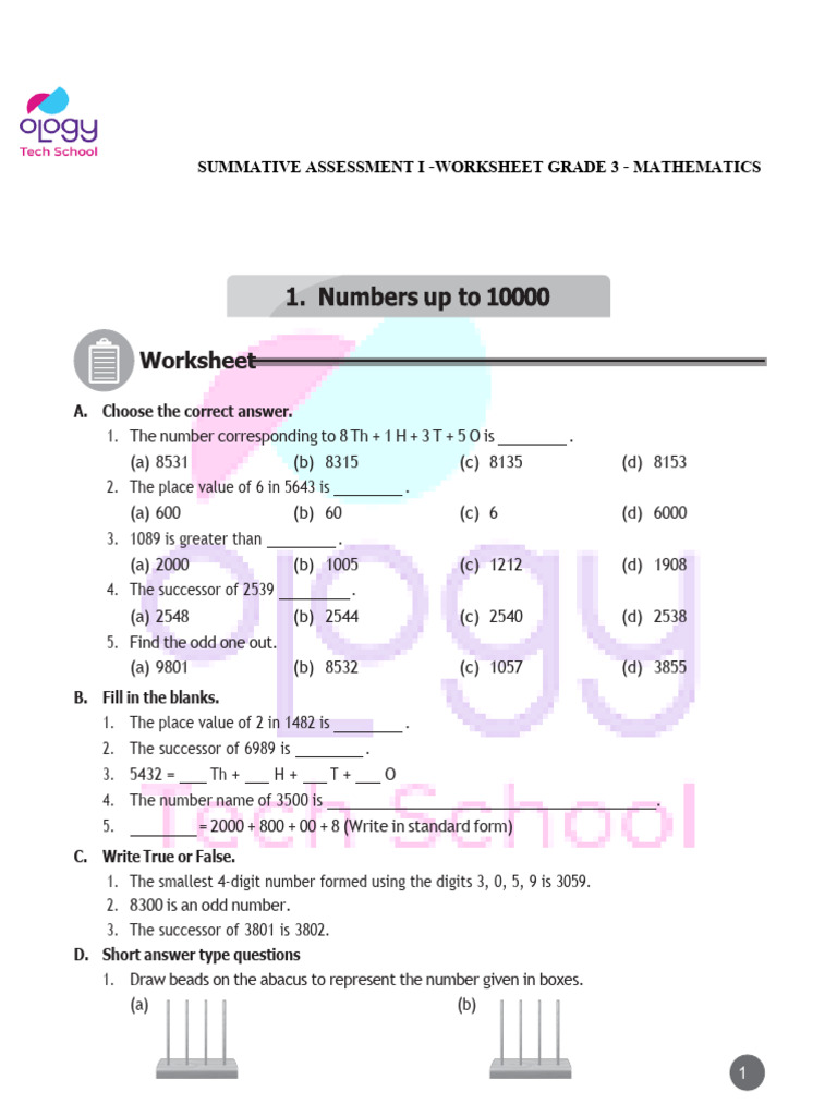 Grade 3 Mathematics Assessment Worksheet | PDF | Subtraction ...