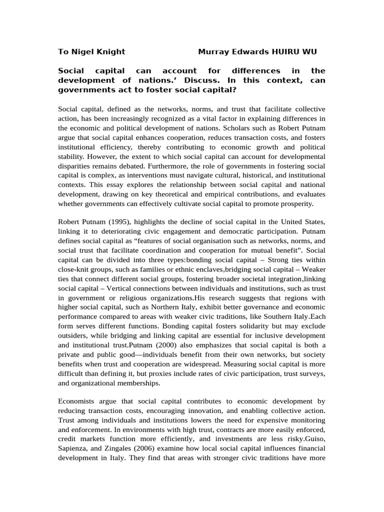 Social Capital's Role in National Development | PDF | Social Capital ...