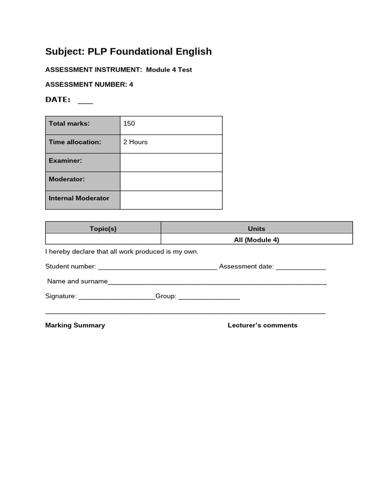 Module 4 English Assessment Test | PDF