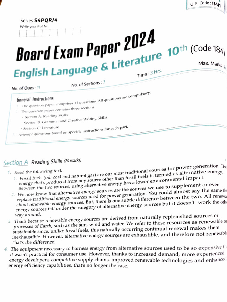 10th Grade English Exam Paper 2024 | PDF | Power Station | Wind Power