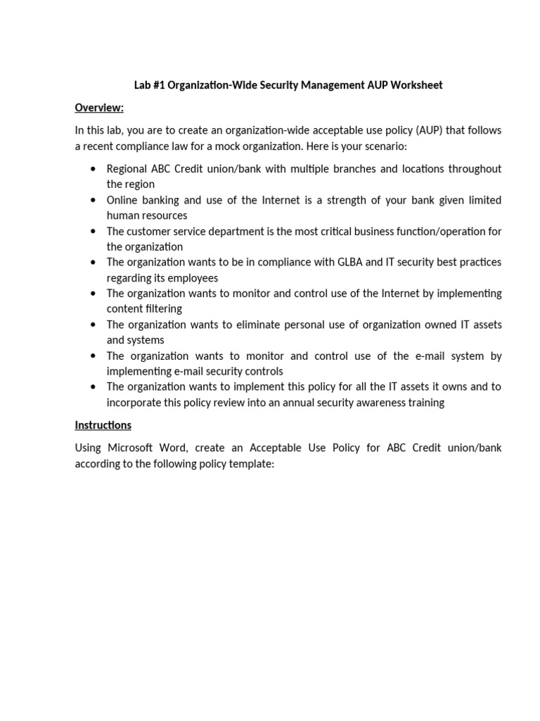 Acceptable Use Policy for ABC Credit Union | PDF | Security | Computer ...