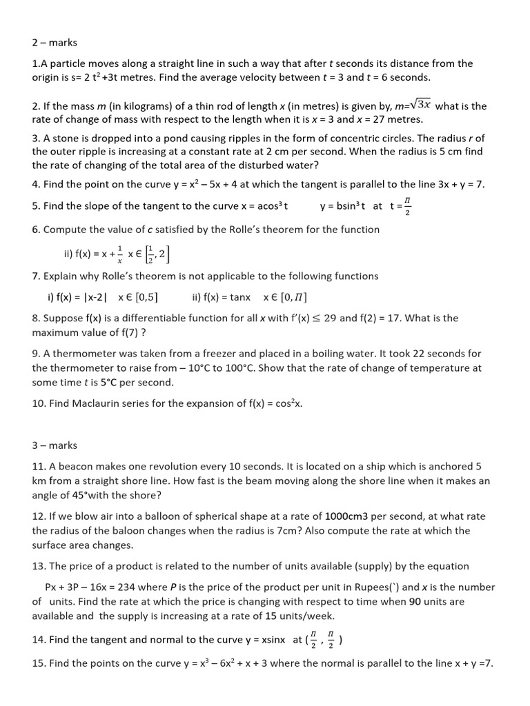Calculus Problems on Motion and Rates | PDF | Tangent | Geometry