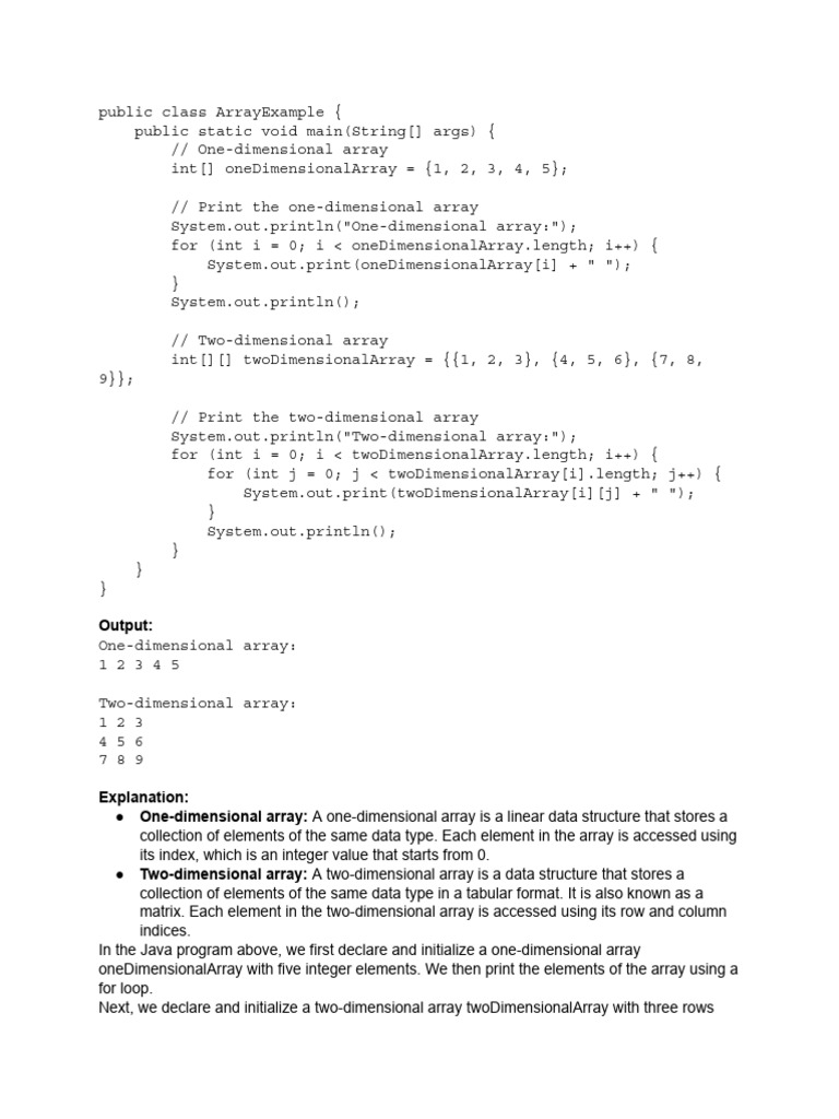 Java Array Examples: 1D & 2D Arrays | PDF