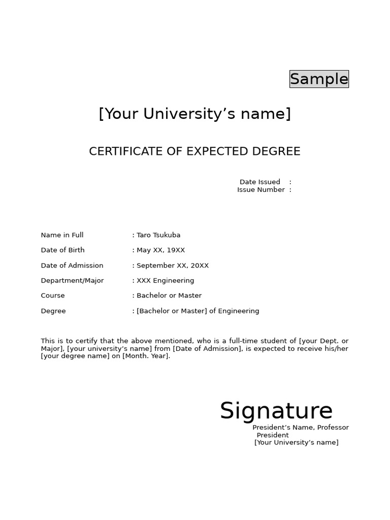 Certificate of Expected Degree Template | PDF
