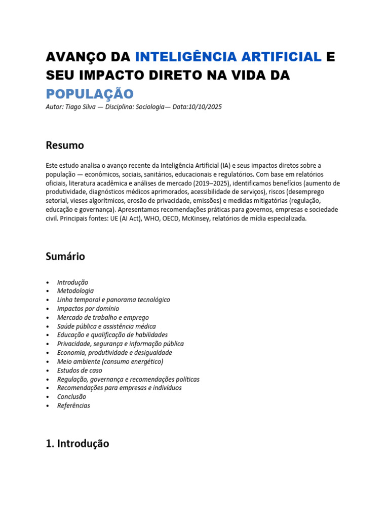Impactos da Inteligência Artificial na Sociedade | PDF | Governança ...