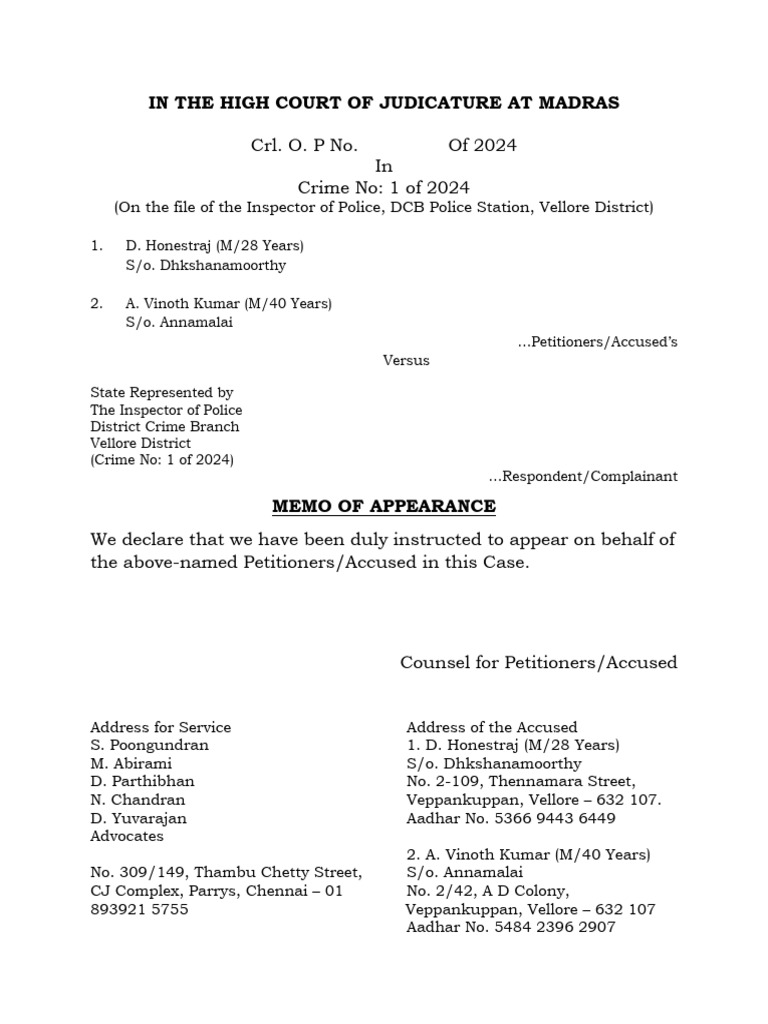High Court Case: D. Honestraj & A. Vinoth Kumar | PDF | Law Enforcement ...